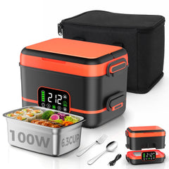 Uprube 5-Sided Heating Wireless Electric Lunch Box, 1.5L Portable Food Warmer, Leak-proof Stainless Steel Container, Rechargeable, Orange