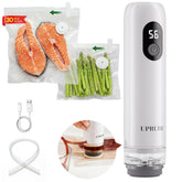 UPRUBE handheld portable vacuum sealer machine, electric food vacuum sealer with 30 reusable vacuum storage bags, USB rechargeable food preservation vacuum pump for meat vegetable sous vide cooking