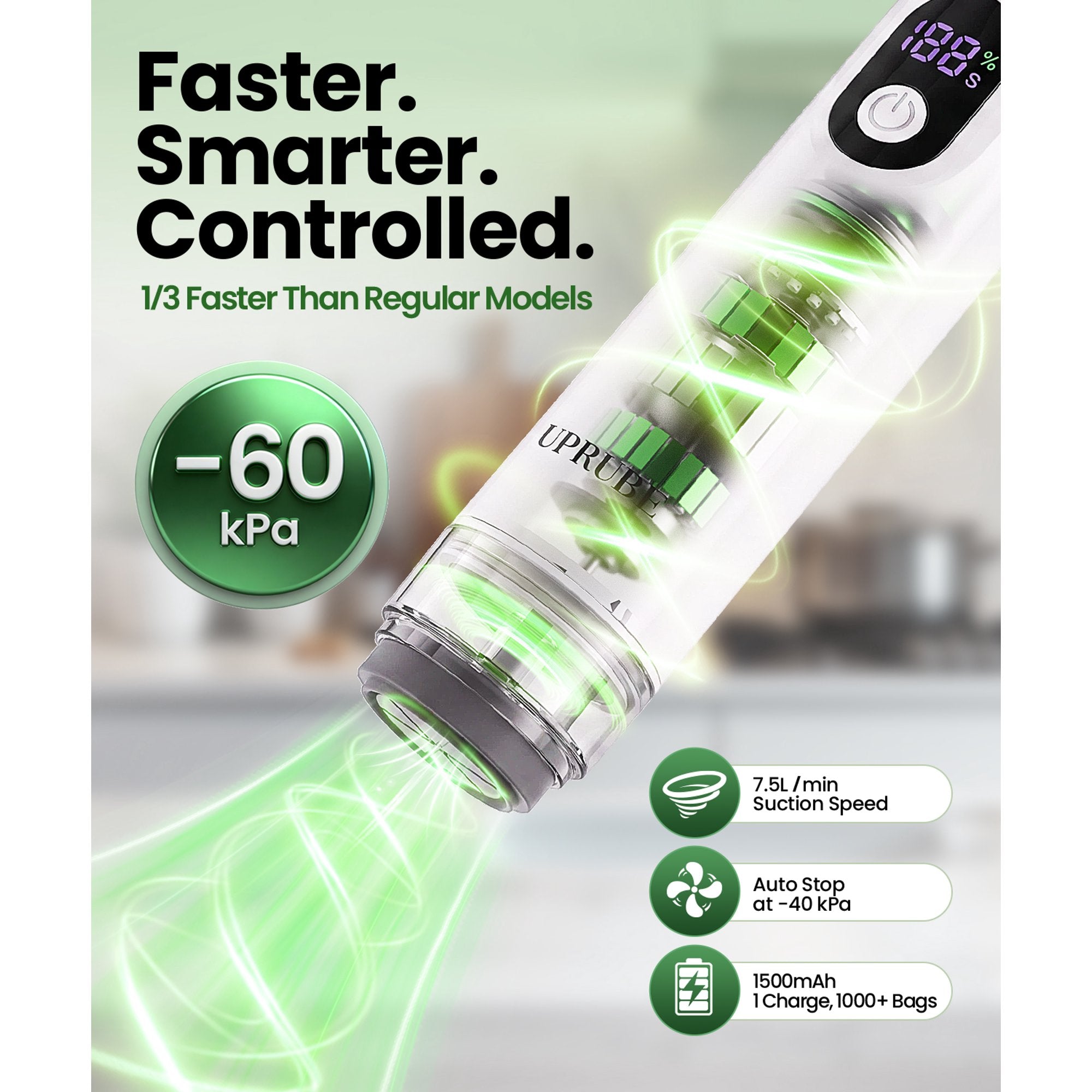 UPRUBE Portable Handheld Vacuum Food Sealer with LED Display | 30 BPA-Free Vacuum Bags Included