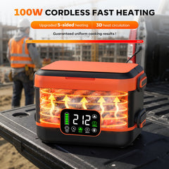 Uprube 5-Sided Heating Wireless Electric Lunch Box, 1.5L Portable Food Warmer, Leak-proof Stainless Steel Container, Rechargeable, Orange