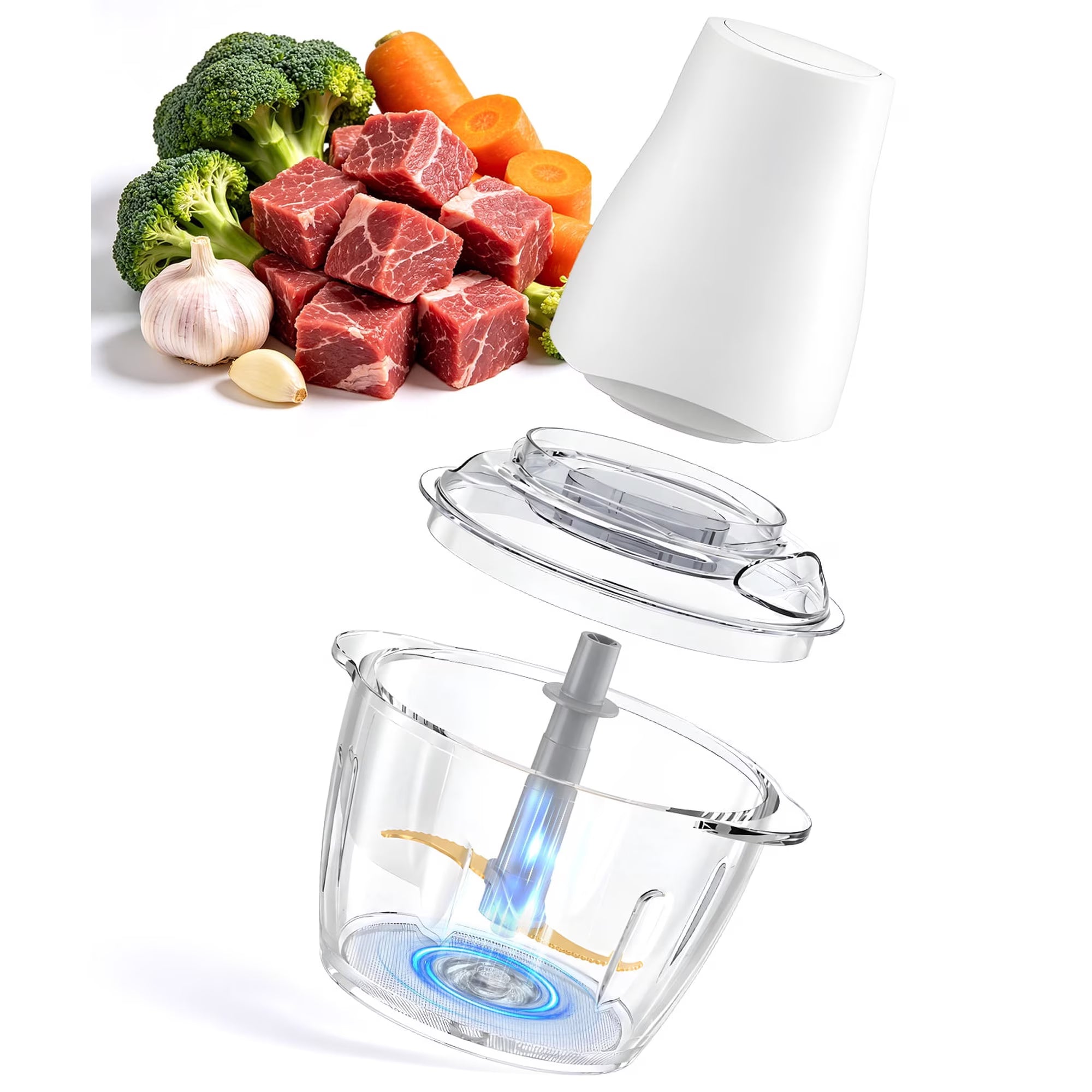 Uprube 5 Cup Mini Food Processor, Electric Food Chopper with Titanium Blade, 1.2L Glass Vegetable Chopper for Garlic, Onion, Meat, White