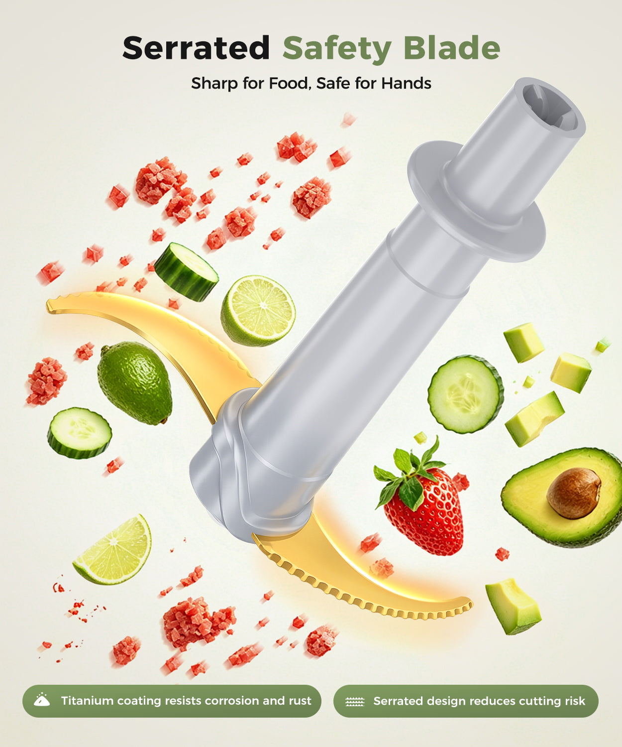 Uprube 5 Cup Mini Food Processor, Electric Food Chopper with Titanium Blade, 1.2L Glass Vegetable Chopper for Garlic, Onion, Meat, White